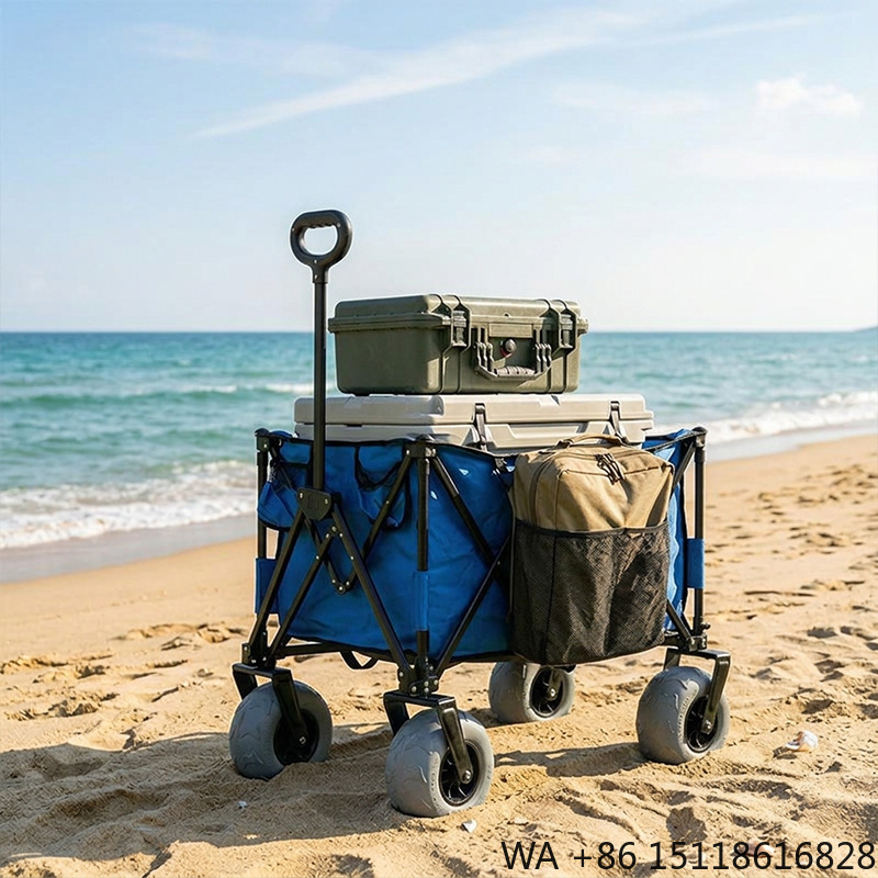 Outdoor Camping Folding Table - Carrinho de Praia Metálico Dobrável com